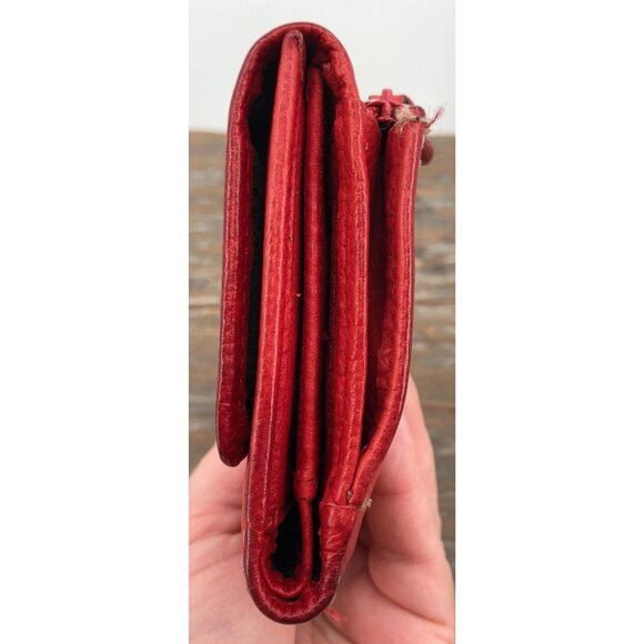 Vintage Fossil Genuine Leather Tri-Fold Checkbook Wallet Red - Picture 12 of 12